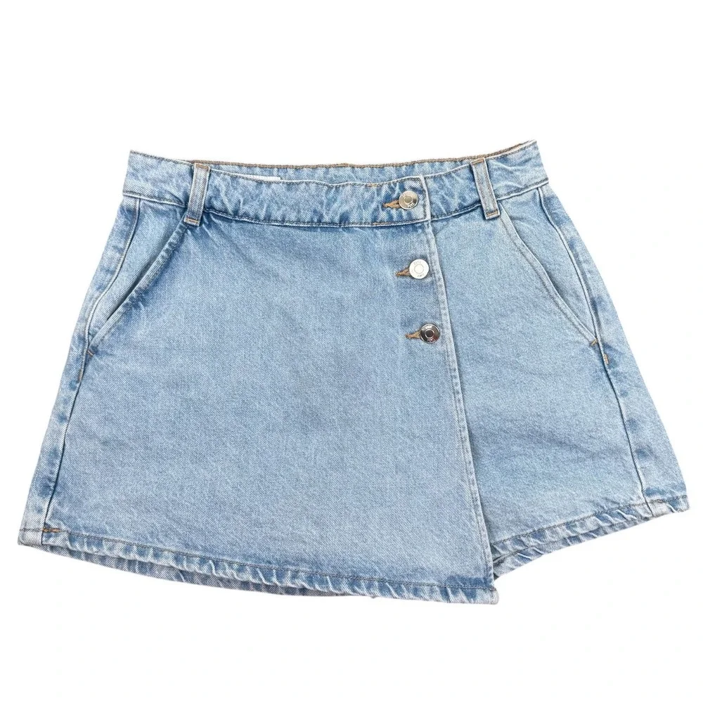 Zara Wrap Denim Skort Light Blue Jean Shorts Small Coastal Cowgirl High Rise